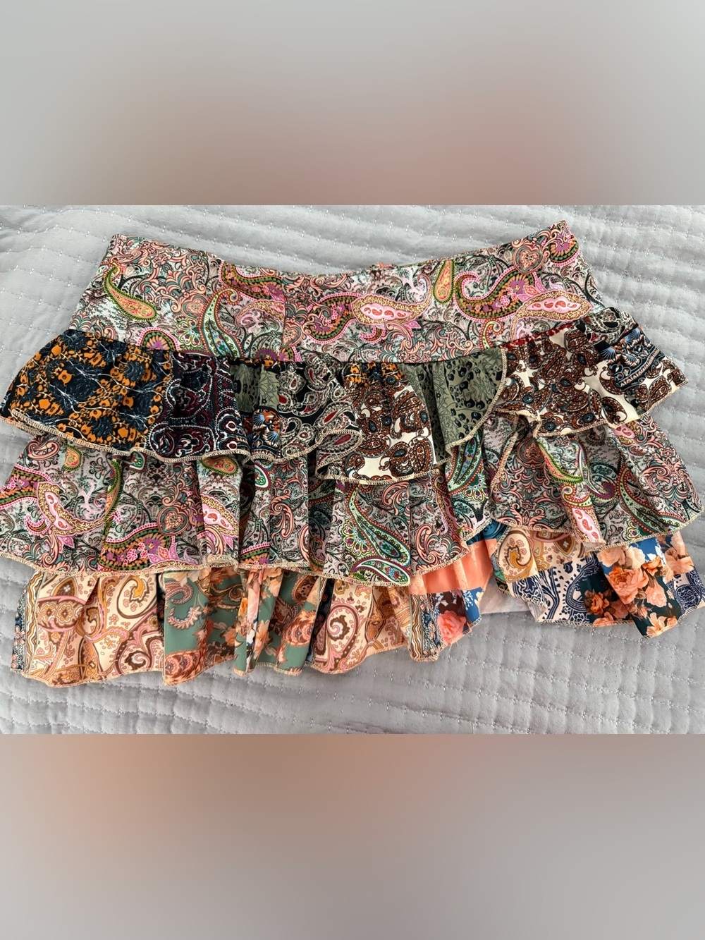 SHEIN Multi-Color Paisley Ruffle Mini Skirt - Picture 3 of 8